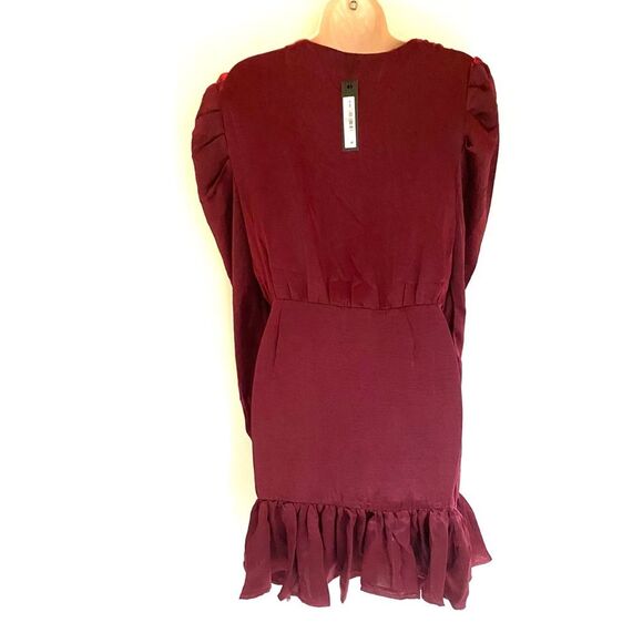 Steve Madden Nyla Long Sleeve V Neck Faux-Wrap Ruched Dress L NWT - Picture 4 of 7